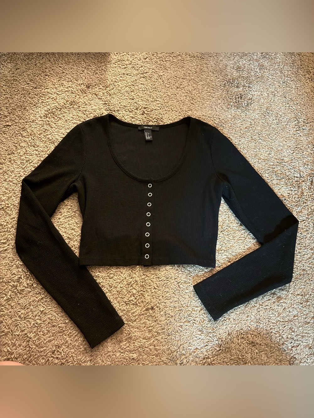 Forever 21 Black Ribbed Longsleeve Crop Knit Top, Size Small, New Condition